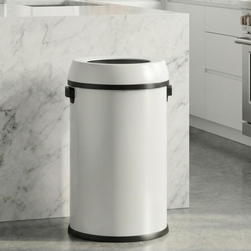 Garvee 17 Gallon Open Top Trash Can, Commercial Grade Heavy Duty Brushed Stainless Steel Outdoor Trash Can, Large Kitchen Trash Can, White