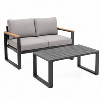 Garvee 2-Piece Aluminum Patio Sofa Set, Gray Loveseat & Coffee Table with Thick Washable Cushions for Balcony, Garden & Poolside