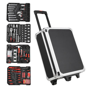 Garvee 800-Piece Tool Kit with Aluminum Trolley Case - Mechanic Rolling Tool Box, Socket Wrench Hand Tools, Household Repair Kit, and Tool Belt