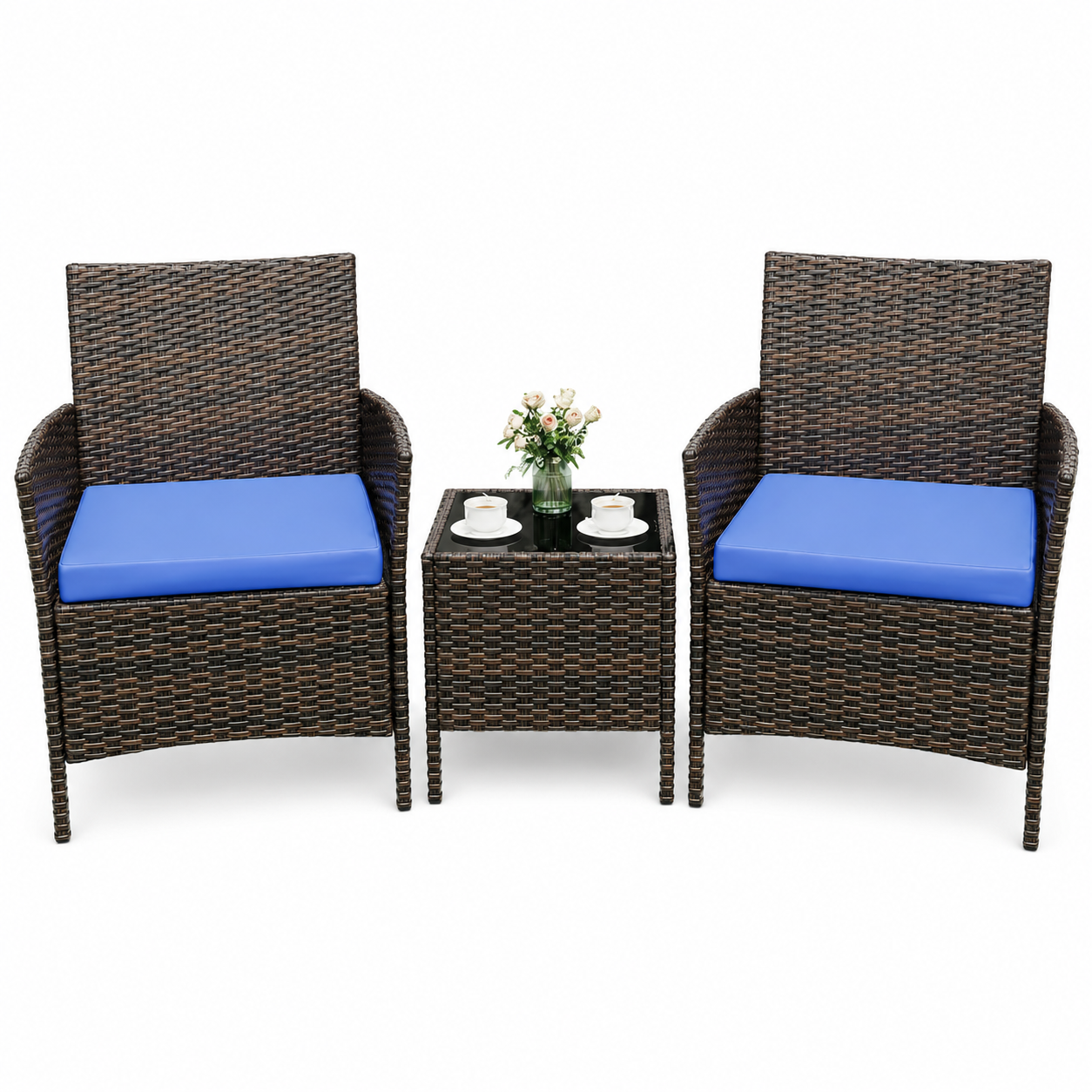 Garvee Patio Porch Furniture Sets 3 Pieces PE Rattan Wicker Chairs with Table Outdoor Garden Furniture Sets