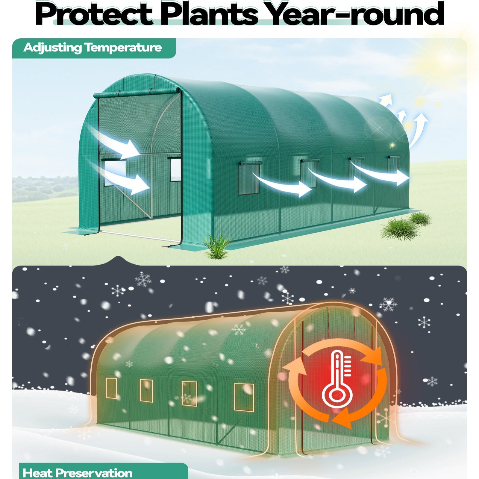 Garvee 15'x6.5'x6.5' Walk-In Greenhouse Plant Green House Kit with Roll-Up Doors