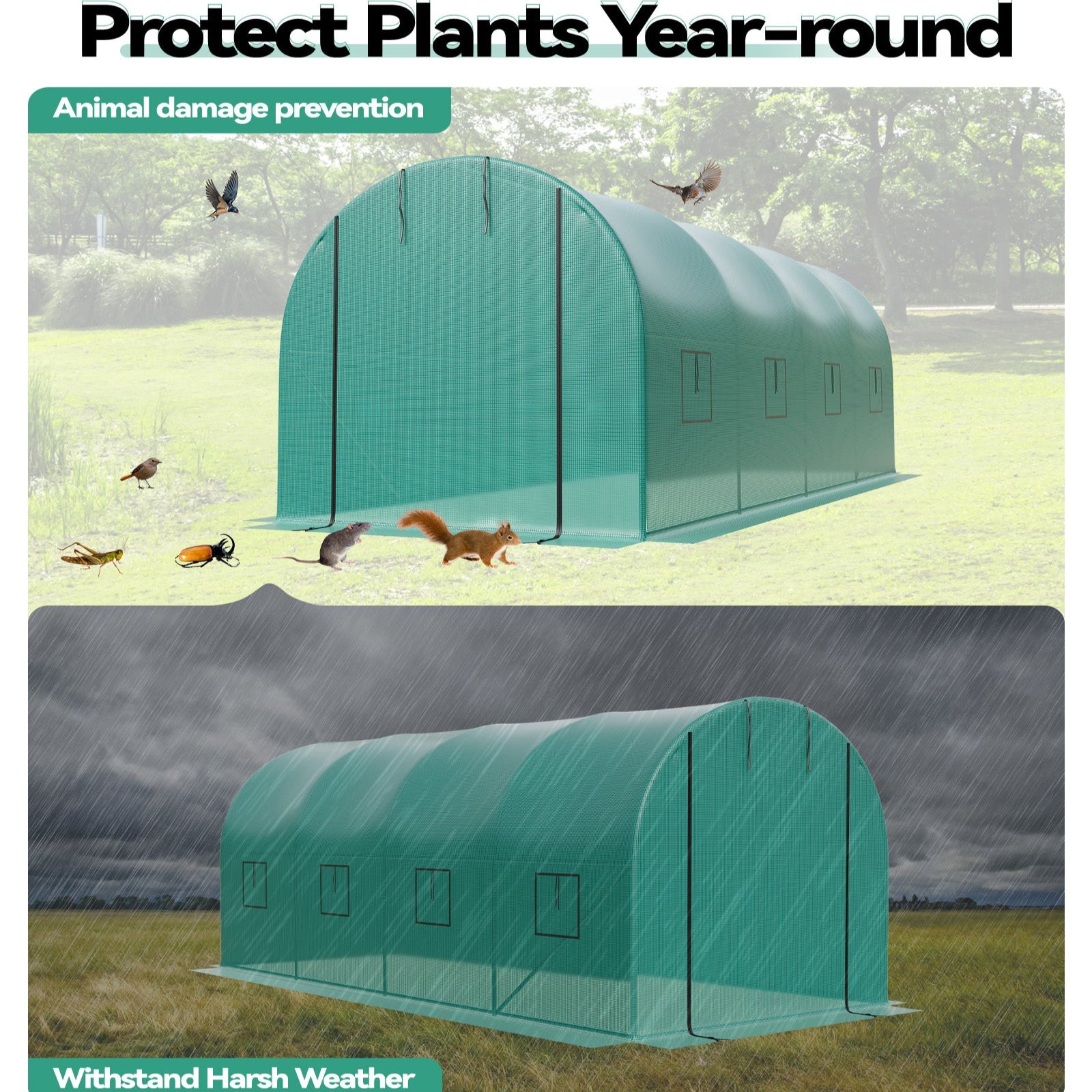 Garvee 15'x6.5'x6.5' Walk-In Greenhouse Plant Green House Kit with Roll-Up Doors