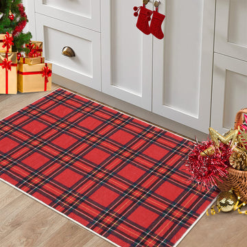 Garvee Christmas Door Mat 2x3 Washable Plaid Area Rug Xmas Doormat Non Slip Kitchen Rugs Bath Mat Low Pile Entryway Rug Home Decor Soft Stain Resistant Carpet for Laundry Entance Plaid|Red 2'x3'