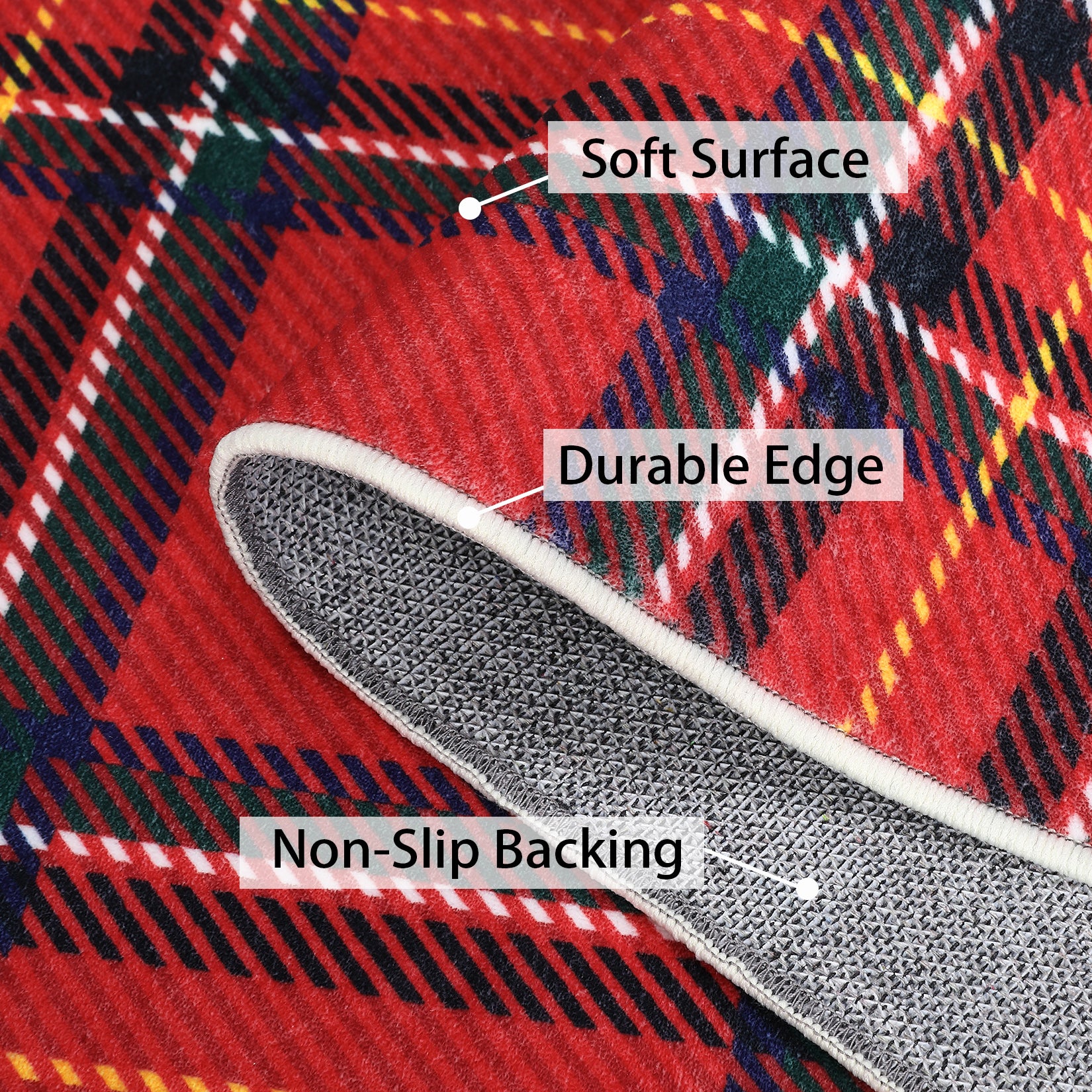 Garvee Christmas Washable Area Rug Xmas Buffalo Plaid Area Rugs Holiday Decorative Gingham Check Floor Cover Non-Slip Stain Resistant Accent Rug Farmhouse Dining Bedroom Decor, Red, 4' x 6'