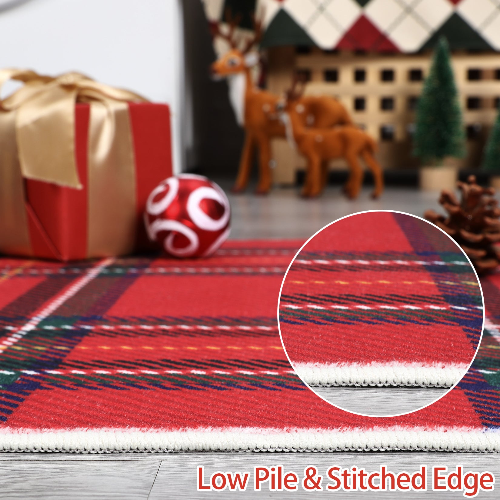 Garvee 8x10 Christmas Area Rug Xmas Buffalo Plaid Machine Washable Carpet Rug Holiday Decorative Gingham Check Floor Cover Non Slip Stain Resistant Accent Rug for Living Room Bedroom Decor, Red