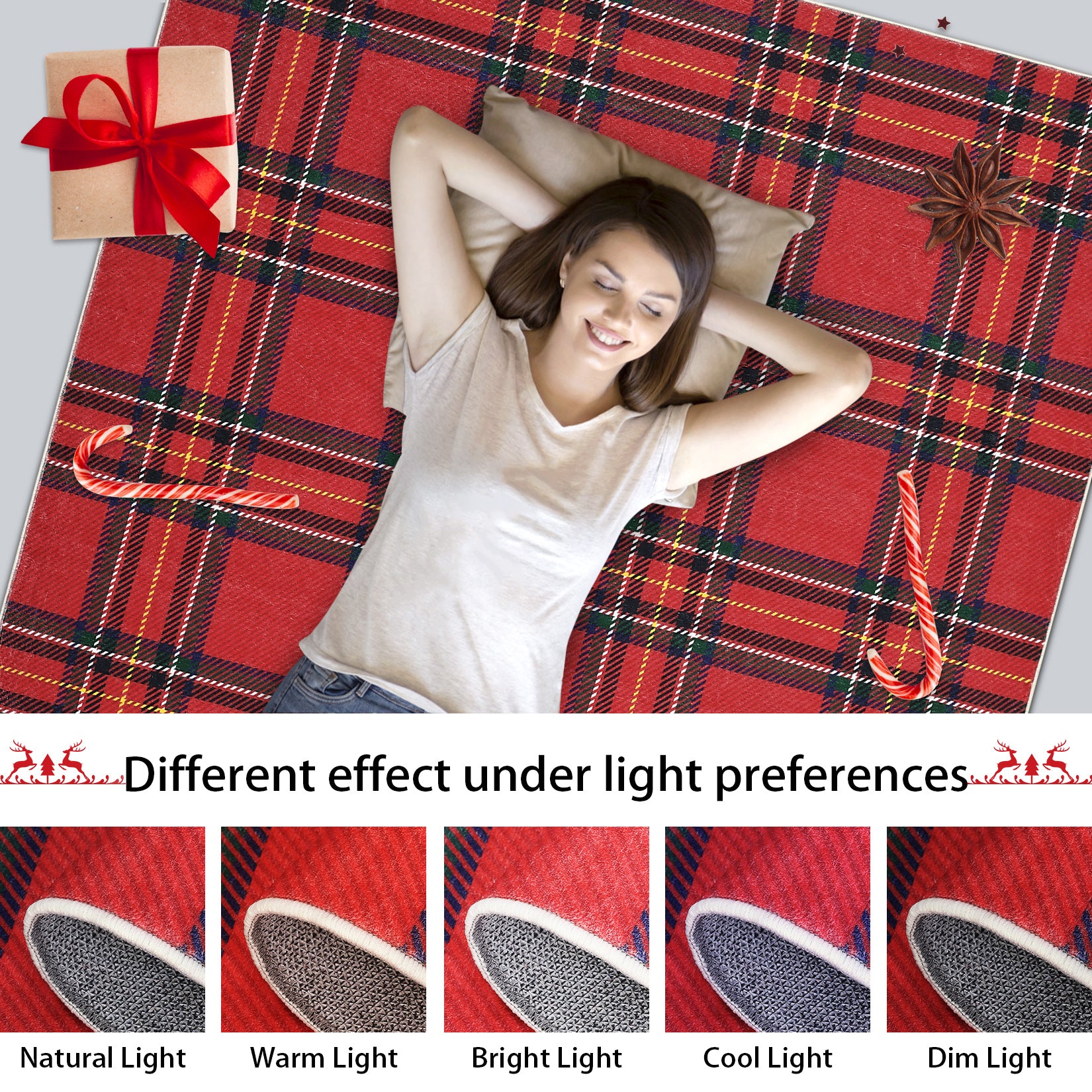 Garvee Christmas Washable Area Rug Xmas Buffalo Plaid Area Rugs Holiday Decorative Gingham Check Floor Cover Non-Slip Stain Resistant Accent Rug Farmhouse Dining Bedroom Decor, Red, 4' x 6'
