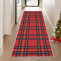 Garvee Christmas Runner Rug 2x8 Hallway Runners Washable Plaid Rug Xmas Decor Non Slip Kitchen Rugs Bath Mat Grid Low Pile Entryway Rug Stain Resistant Carpet for Laundry Entance Plaid|Red 2'x8'