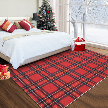 Garvee Christmas Washable Area Rug Xmas Buffalo Plaid Area Rugs Holiday Decorative Gingham Check Floor Cover Non-Slip Stain Resistant Accent Rug Farmhouse Dining Bedroom Decor, Red, 4' x 6'