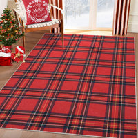Garvee Christmas Area Rug 5x7 Feet Xmas Buffalo Plaid Machine Washable Carpet Rug Holiday Decorative Gingham Check Floor Cover Non Slip Stain Resistant Accent Rug for Living Room Decor, Red