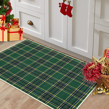 Garvee Christmas Door Mat 2x3 Washable Plaid Area Rug Xmas Doormat Non Slip Kitchen Rugs Bath Mat Low Pile Entryway Rug Home Decor Soft Stain Resistant Carpet for Laundry Entance Plaid|Green 2'x3'