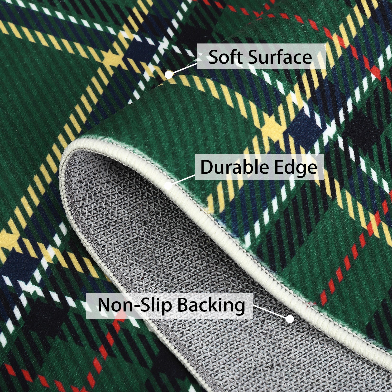 Garvee Christmas Area Rug 5x7 Feet Xmas Buffalo Plaid Machine Washable Carpet Rug Holiday Decorative Gingham Check Floor Cover Non Slip Stain Resistant Accent Rug for Living Room Decor, Green