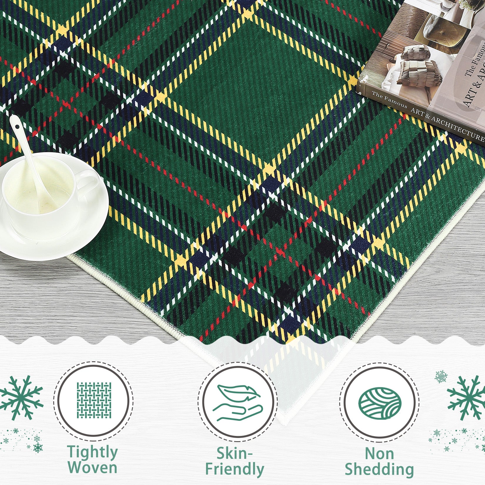 Garvee Christmas Area Rug 5x7 Feet Xmas Buffalo Plaid Machine Washable Carpet Rug Holiday Decorative Gingham Check Floor Cover Non Slip Stain Resistant Accent Rug for Living Room Decor, Green