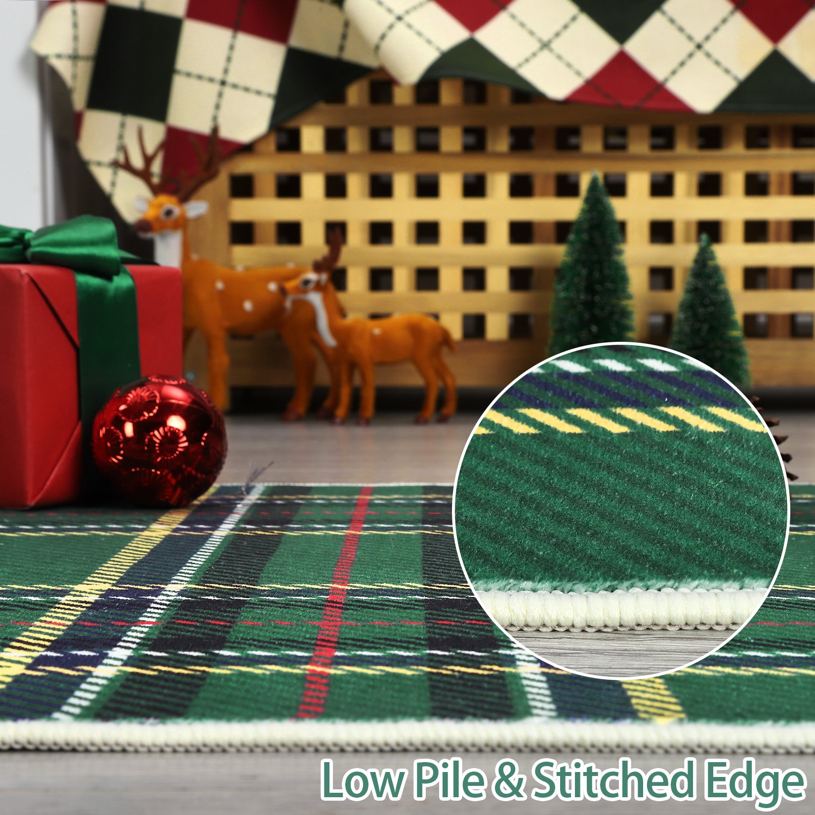Garvee Christmas Door Mat 2x3 Washable Plaid Area Rug Xmas Doormat Non Slip Kitchen Rugs Bath Mat Low Pile Entryway Rug Home Decor Soft Stain Resistant Carpet for Laundry Entance Plaid|Green 2'x3'