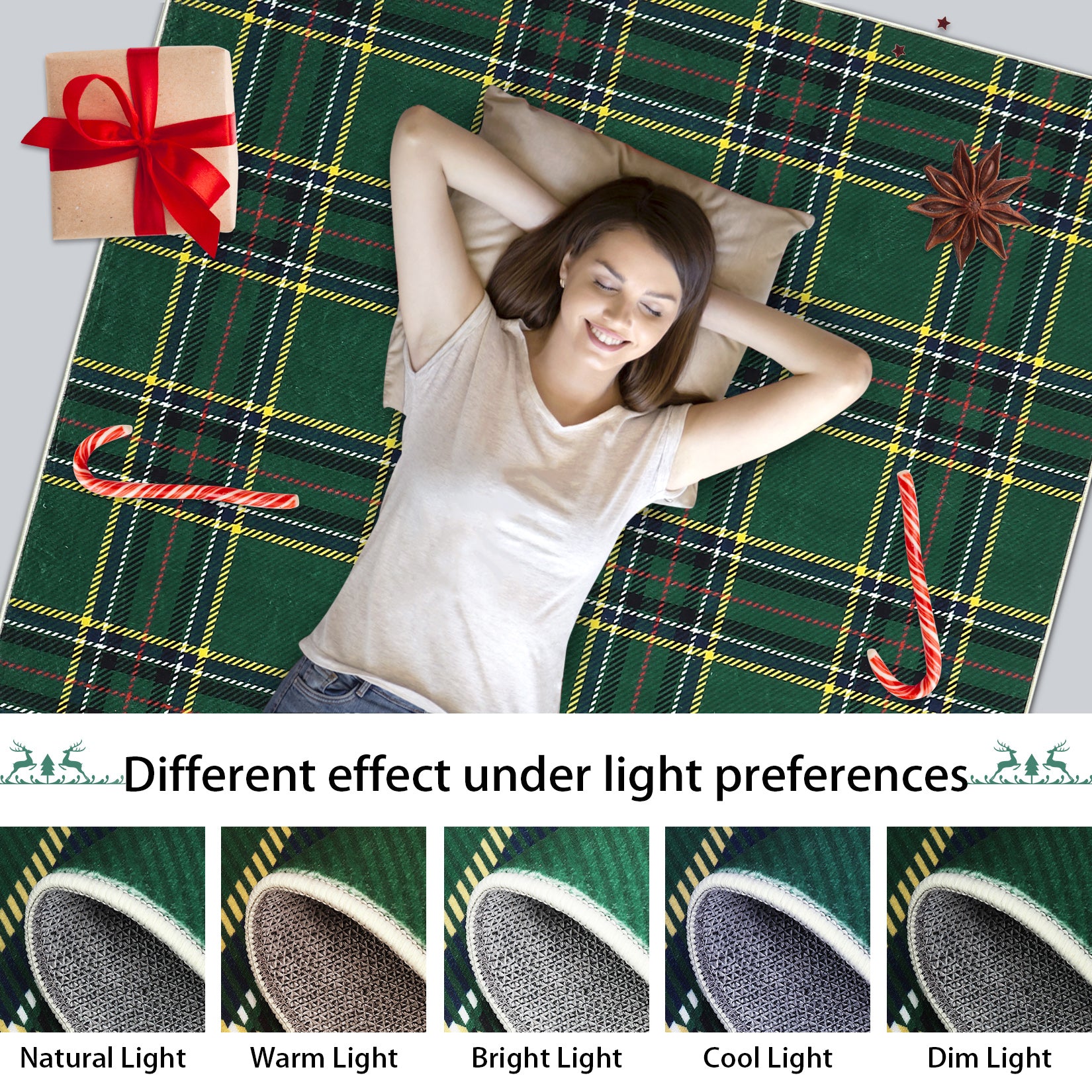 Garvee Christmas Door Mat 2x3 Washable Plaid Area Rug Xmas Doormat Non Slip Kitchen Rugs Bath Mat Low Pile Entryway Rug Home Decor Soft Stain Resistant Carpet for Laundry Entance Plaid|Green 2'x3'
