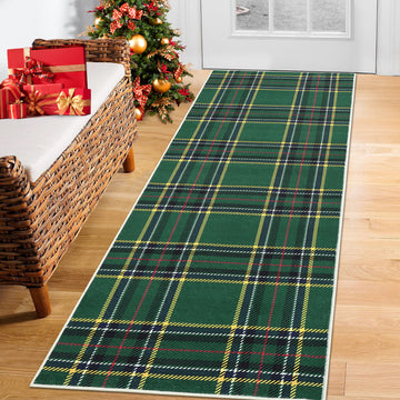 Garvee Christmas Runner Rug 2x8 Hallway Runners Washable Plaid Rug Xmas Decor Non Slip Kitchen Rugs Bath Mat Grid Low Pile Entryway Rug Stain Resistant Carpet for Laundry Entance Plaid|Green 2'x8'