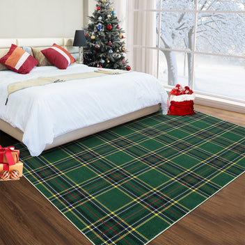 Garvee Christmas Washable Area Rug Xmas Buffalo Plaid Area Rugs Holiday Decorative Gingham Check Floor Cover Non-Slip Stain Resistant Accent Rug Farmhouse Dining Bedroom Decor, Green, 4' x 6'