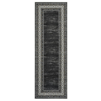 Garvee Dark Gray Washable Bordered Runner Rug 2' × 6', Non Slip Low Pile Stain Resistant Rug for Kitchen, Hallway, Entryway, Laundry Room