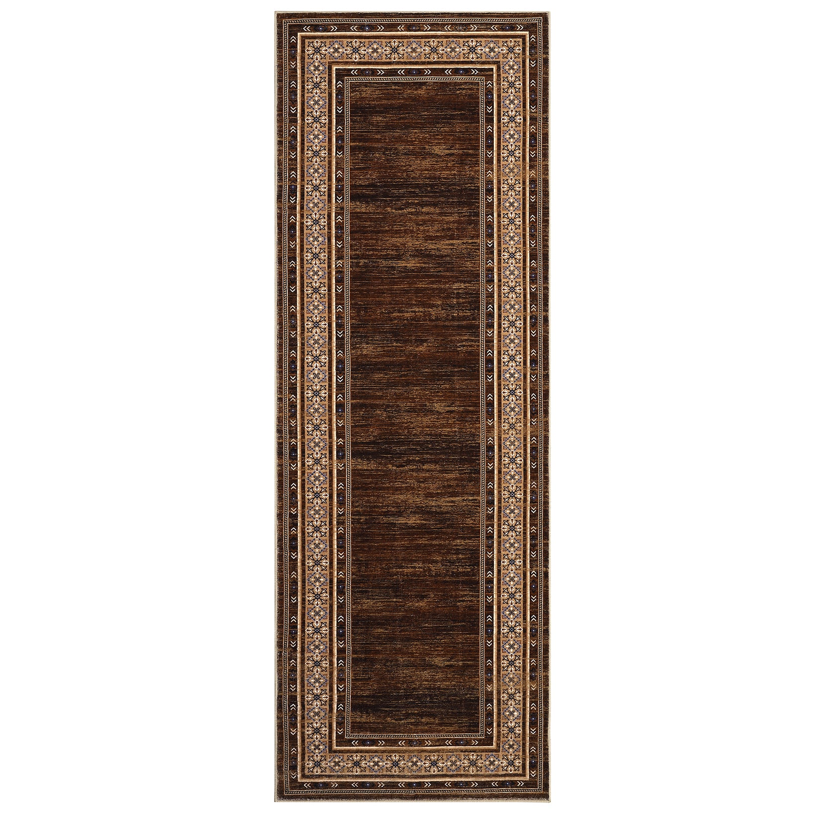 Garvee Red-Brown Washable Bordered Runner Rug 2' × 6', Non Slip Low Pile Stain Resistant Rug for Kitchen, Hallway, Entryway, Laundry Room