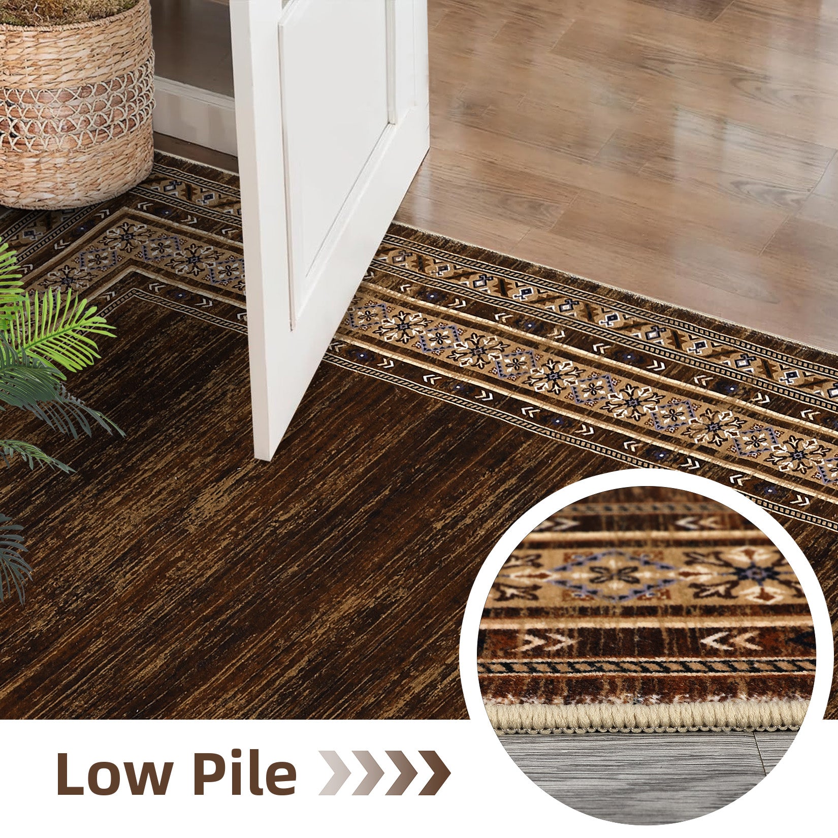 Garvee Bordered Red-Brown 6x9 Machine Washable Rug, Geometric Faux Wool Non-Slip Stain Proof for High Traffic Living Room Bedroom