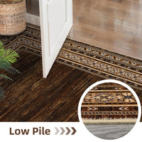 Garvee Bordered Red-Brown 6x9 Machine Washable Rug, Geometric Faux Wool Non-Slip Stain Proof for High Traffic Living Room Bedroom