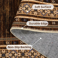 Garvee Bordered Red-Brown 6x9 Machine Washable Rug, Geometric Faux Wool Non-Slip Stain Proof for High Traffic Living Room Bedroom