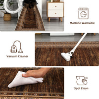 Garvee Bordered Red-Brown 6x9 Machine Washable Rug, Geometric Faux Wool Non-Slip Stain Proof for High Traffic Living Room Bedroom
