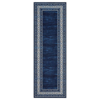 Garvee Navy Blue Washable Bordered Runner Rug 2' × 8', Non Slip Low Pile Stain Resistant Rug for Kitchen, Hallway, Entryway, Laundry Room