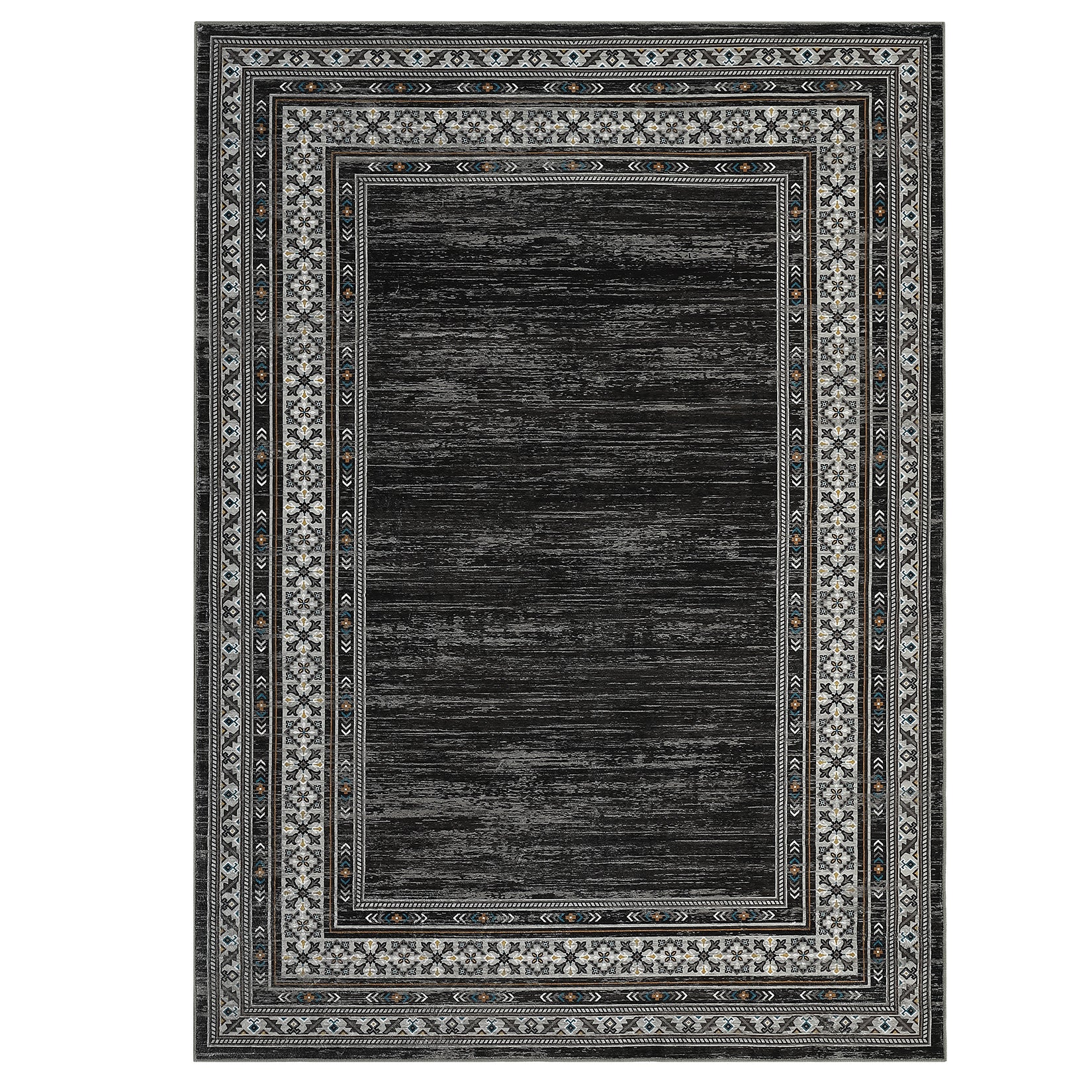 Garvee Bordered Dark Grey 8x10 Washable Rug, Modern Printed Low Pile Non Slip Carpet for Nursery Living Room Dining Bedroom Office