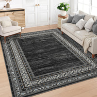 Garvee Bordered Dark Grey 8x10 Washable Rug, Modern Printed Low Pile Non Slip Carpet for Nursery Living Room Dining Bedroom Office