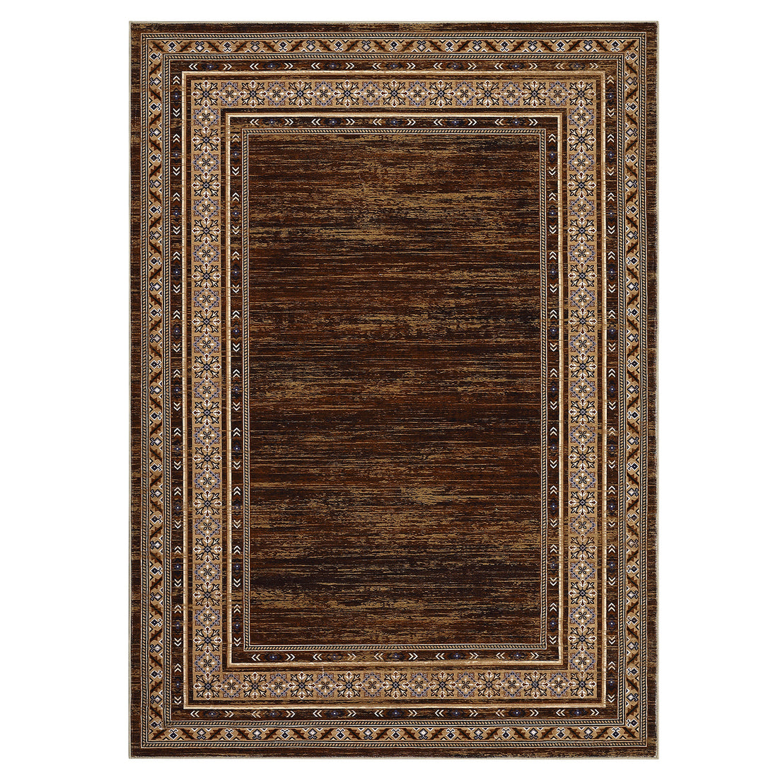 Garvee Bordered Red-Brown 10x13 Washable Area Rug, Farmhouse Neutral Low Pile Carpet, Stain Resistant Non Slip Soft Rug for Living Room Bedroom Dining Room