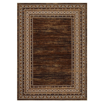 Garvee Bordered Red-Brown 10x13 Washable Area Rug, Farmhouse Neutral Low Pile Carpet, Stain Resistant Non Slip Soft Rug for Living Room Bedroom Dining Room