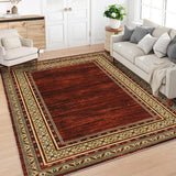 Garvee Red Washable Bordered Area Rug 8' × 10', Non Slip Low Pile Non Shedding Stain Resistant Rug, Modern Distressed Geometric Rug for Living Room Bedroom Dining Room - Red
