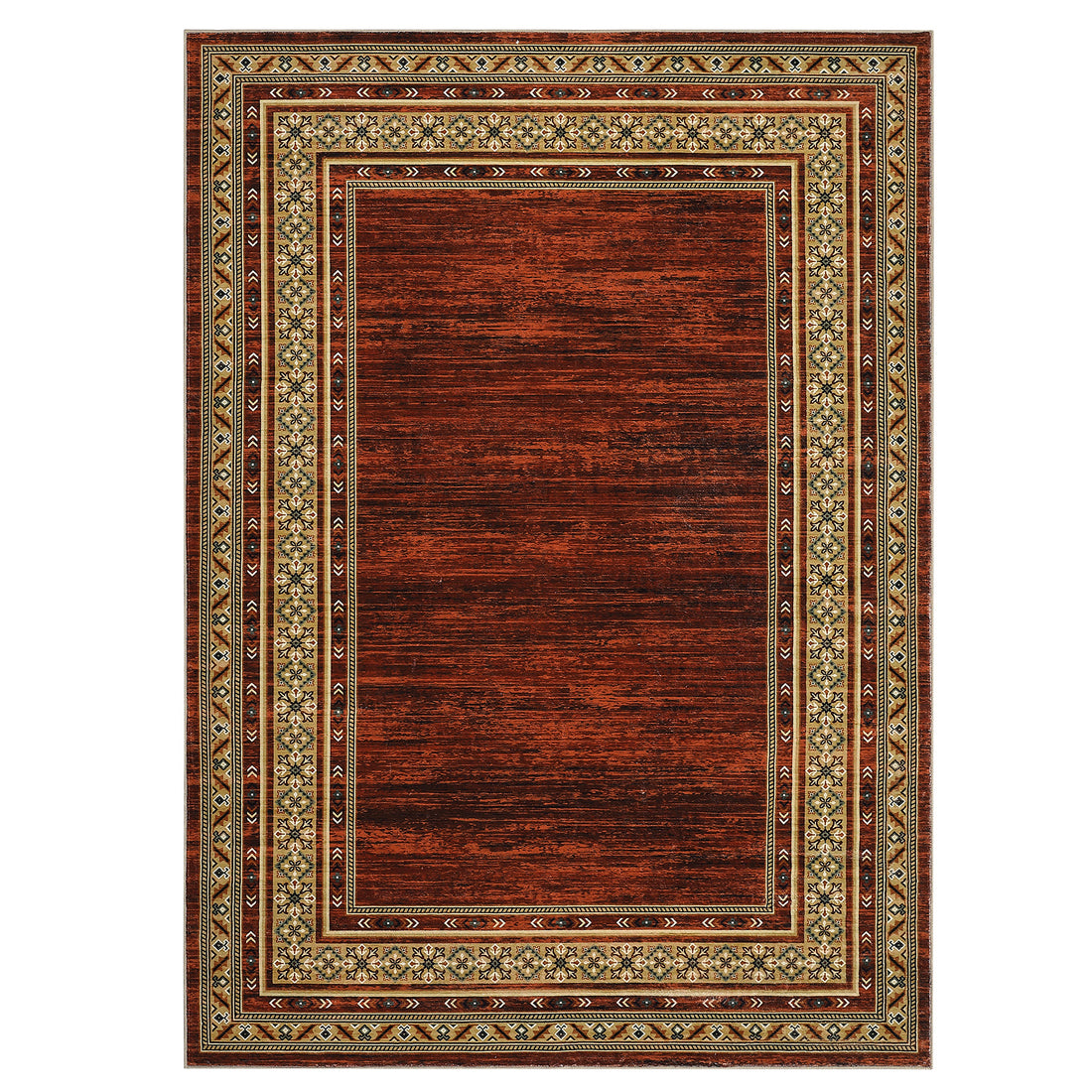 Garvee Bordered Red 8x10 Washable Area Rug, Living Room Rug Indoor Soft Floor Carpet with Anti-Slip Backing Modern Bordered Printed Rug Low Pile Foldable Throw Rugs for Bedroom Dining Room Office Nursery