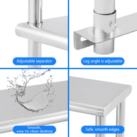 Garvee 60x12x32 Inch Adjustable Shelf - Stainless Steel Double Overshelf 350LB Capacity for Commercial Kitchen & Workshop, Silver