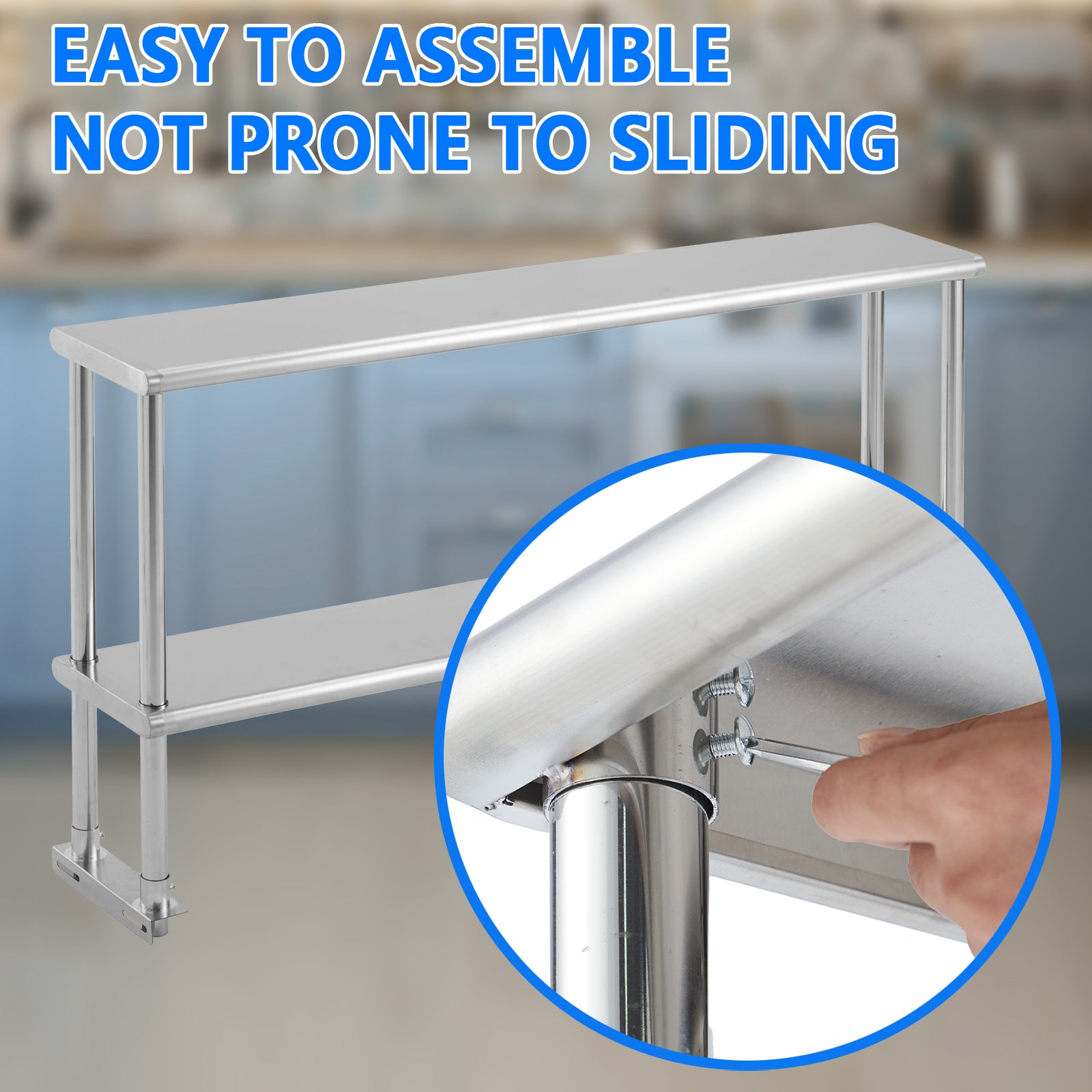 Garvee 60x12x32 Inch Adjustable Shelf - Stainless Steel Double Overshelf 350LB Capacity for Commercial Kitchen & Workshop, Silver