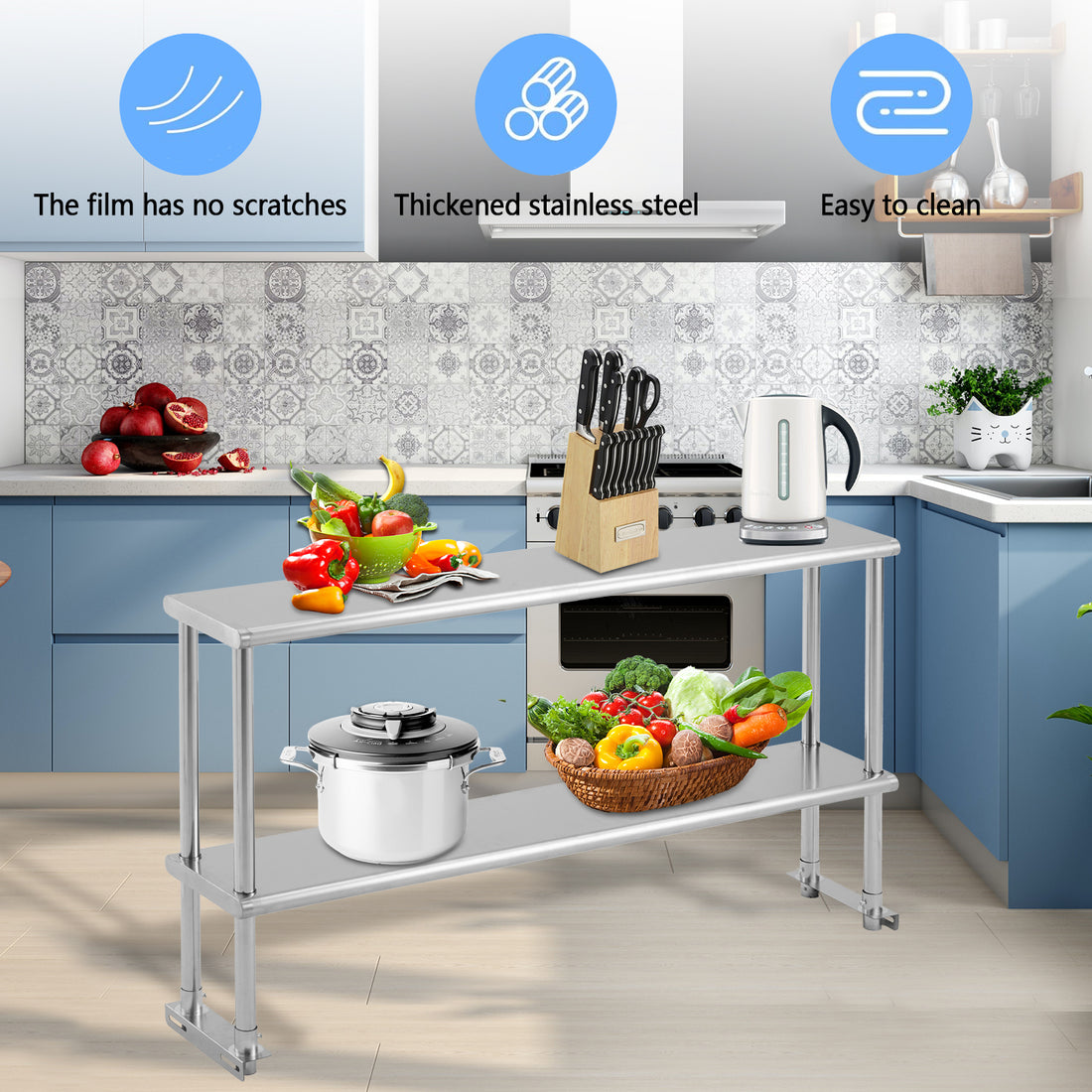 Garvee 60x12x32 Inch Adjustable Shelf - Stainless Steel Double Overshelf 350LB Capacity for Commercial Kitchen & Workshop, Silver