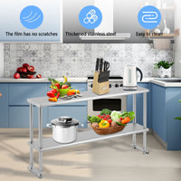 Garvee 60x12x32 Inch Adjustable Shelf - Stainless Steel Double Overshelf 350LB Capacity for Commercial Kitchen & Workshop, Silver