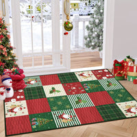 Garvee Christmas Door Mat 2x3 Mat Xmas Bath Mat Non-Slip Kithcen Rug Washable Entryway Rug Small Rug with Deer Santa Claus Carpet Winter Doormats for Laundry Bedside 2'x3' Plaid Patchwork