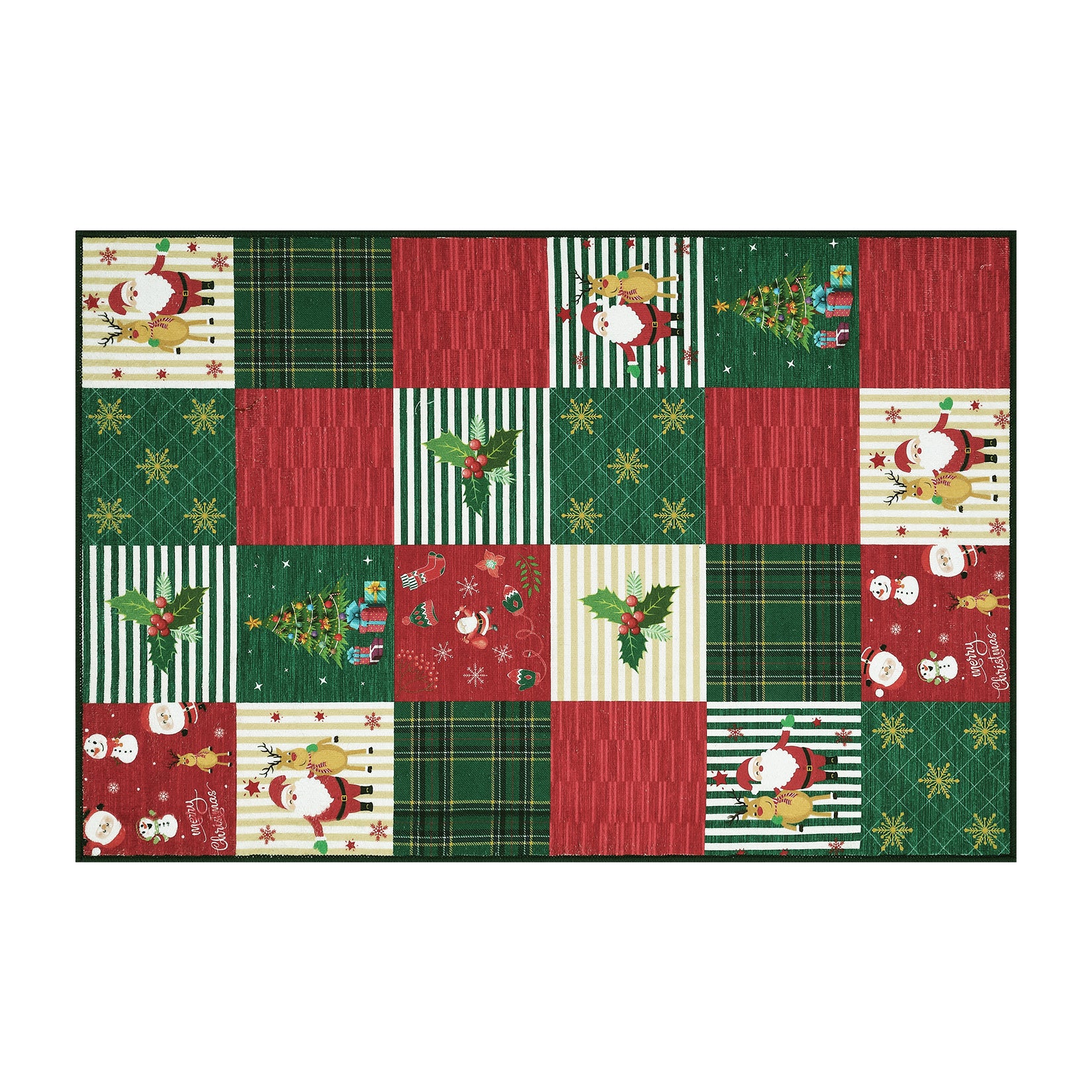 Garvee Christmas Door Mat 2x3 Mat Xmas Bath Mat Non-Slip Kithcen Rug Washable Entryway Rug Small Rug with Deer Santa Claus Carpet Winter Doormats for Laundry Bedside 2'x3' Plaid Patchwork