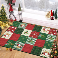 Garvee Christmas Door Mat 2x3 Mat Xmas Bath Mat Non-Slip Kithcen Rug Washable Entryway Rug Small Rug with Deer Santa Claus Carpet Winter Doormats for Laundry Bedside 2'x3' Plaid Patchwork