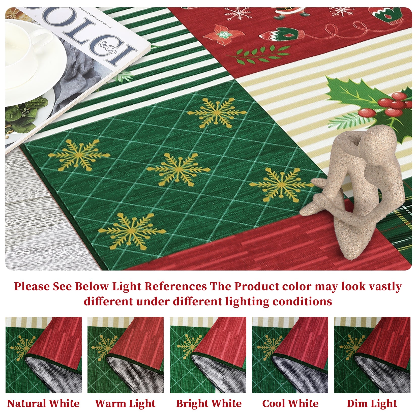 Garvee Washable Area Rug 8x10 Rug Christmas Rug Non Slip Living Room Rug Santa Claus Soft Large Area Rug for Bedroom Low Pile Stain Resistant Carpet for Nursery Office Plaid Patchwork 8'x10'
