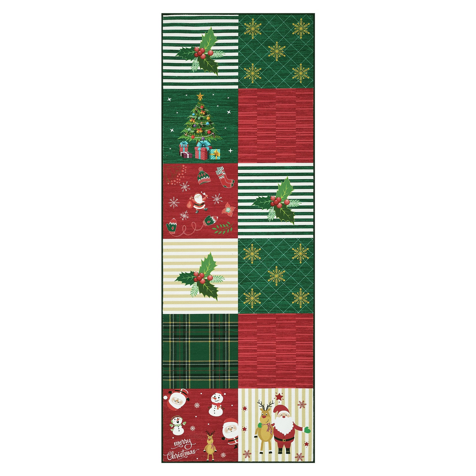 Garvee Christmas Runner Rug 2x6 Hallway Rug Xmas Red Runner Kitchen Rug Washable Rug Non Slip Carpet Snowman Stocking Santa Claus Soft Rug for Bathroom Laundry Living Room 2'x6' Plaid Patchwork