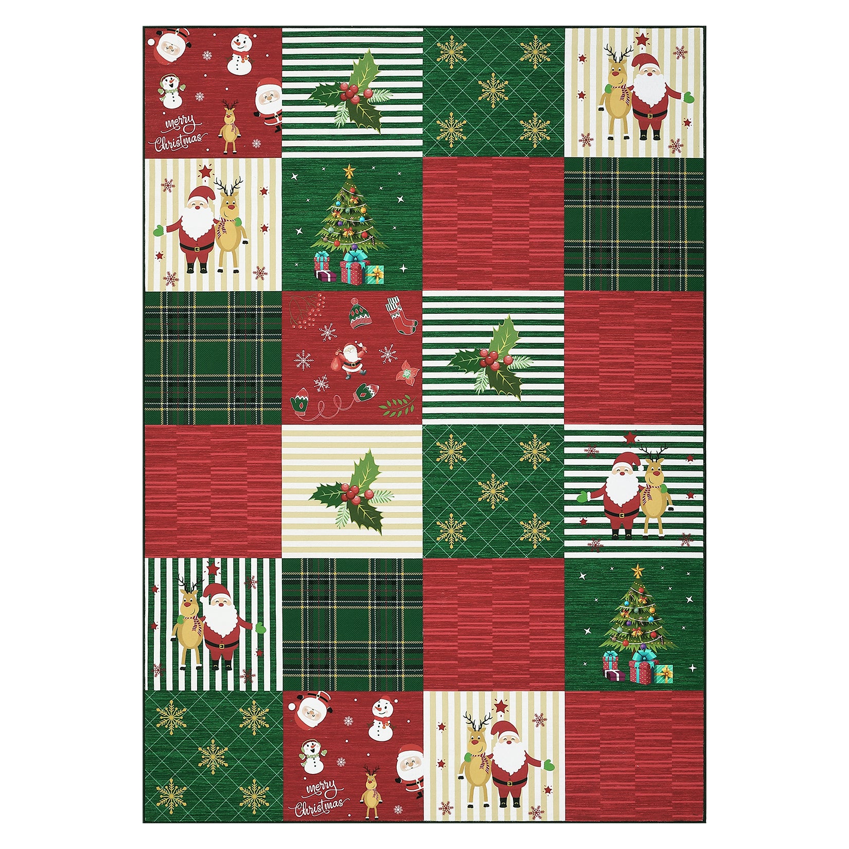 Garvee Washable Area Rug 8x10 Rug Christmas Rug Non Slip Living Room Rug Santa Claus Soft Large Area Rug for Bedroom Low Pile Stain Resistant Carpet for Nursery Office Plaid Patchwork 8'x10'