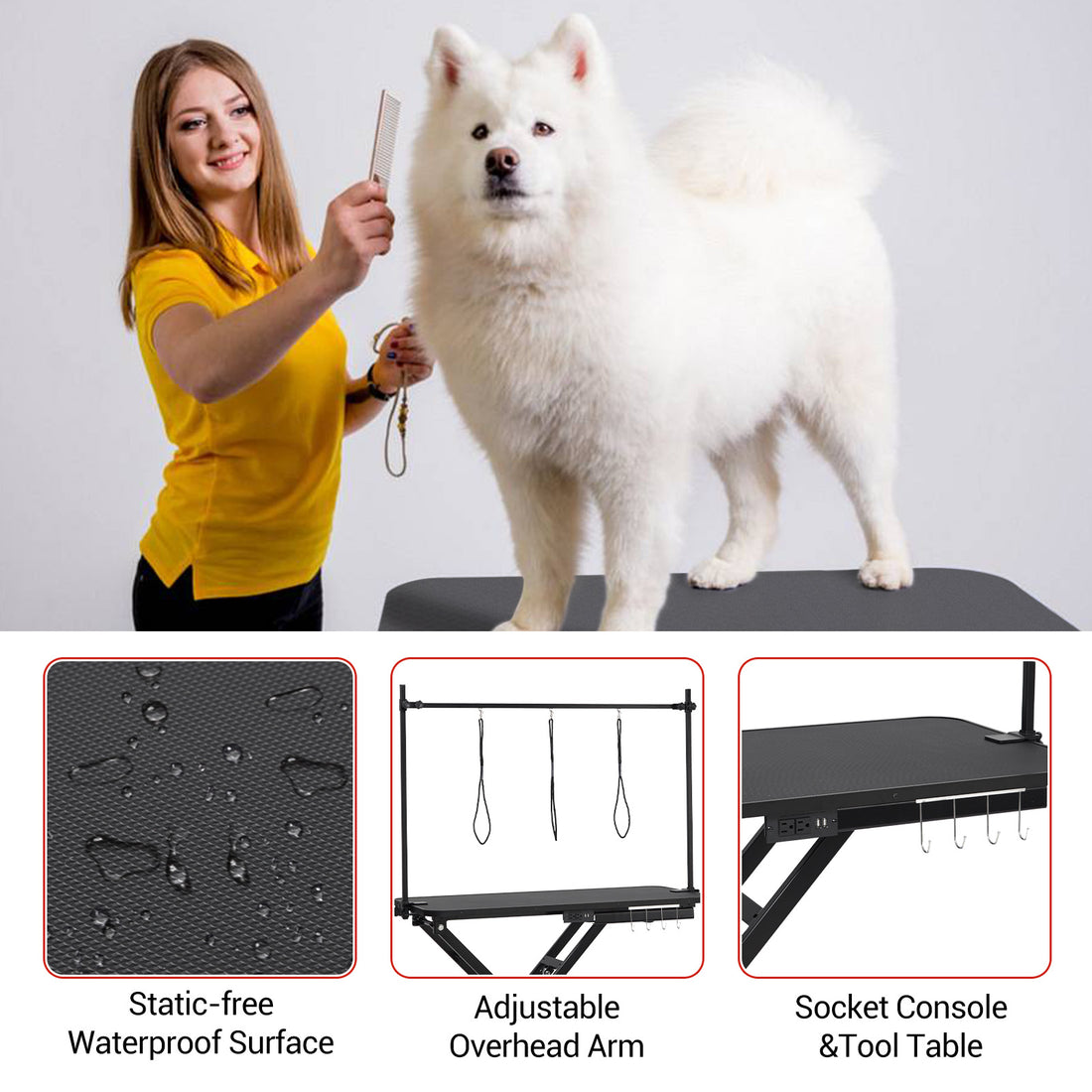 Garvee 47" Heavy Duty Electric Lift Grooming Table for Large Dogs/Cats, Black
