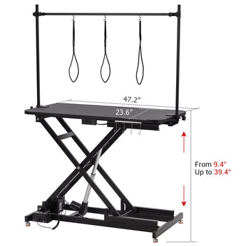 Garvee 47" Electric Lift Dog Grooming Table, Height Adjustable Pet Grooming Table with Non-Slip Top, Grooming Arm & Heavy-Duty X-Frame for Pets & Large Dogs, Black