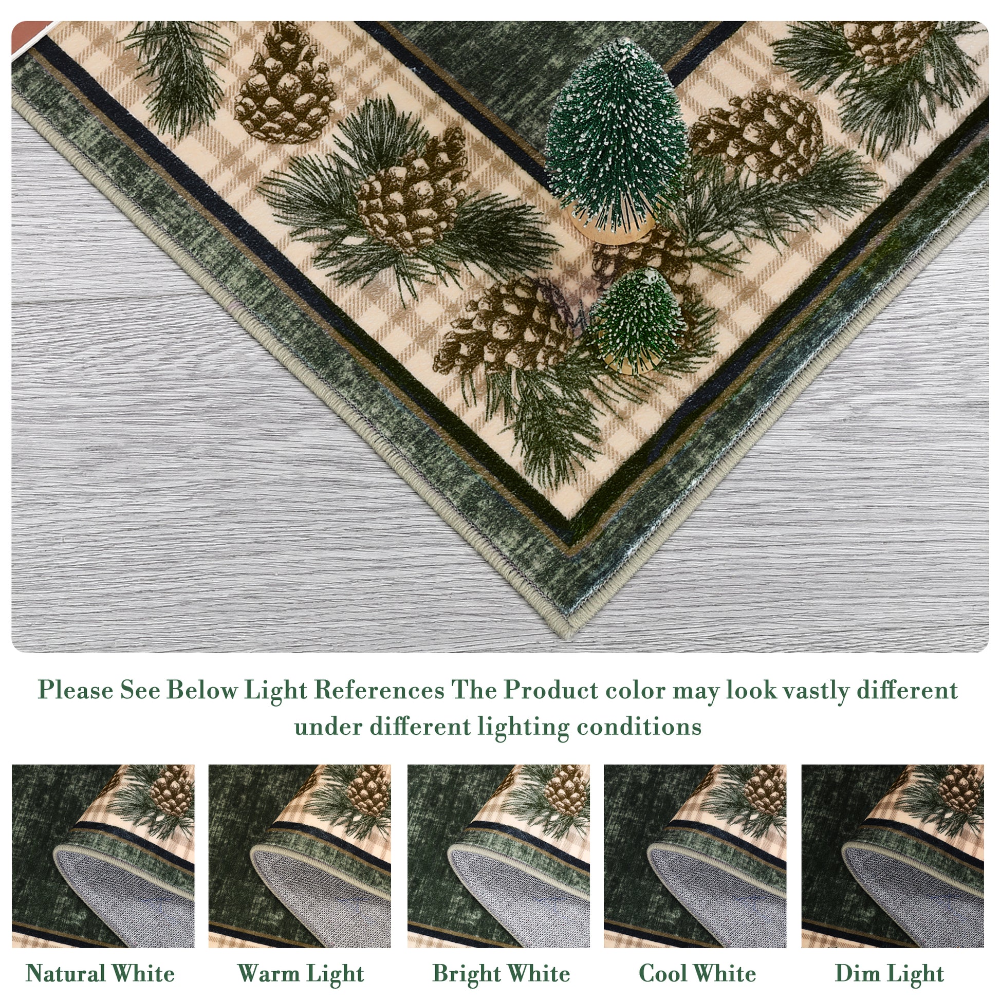 Garvee Washable Rug 5x7 Area Rug for Living Room Green Plaid Rug Christmas Rug with Pinecorn Non Slip Soft Accent Rug for Bedroom Stain Resistant Carpet for Nursery Office Plaid|Green 5'x7'