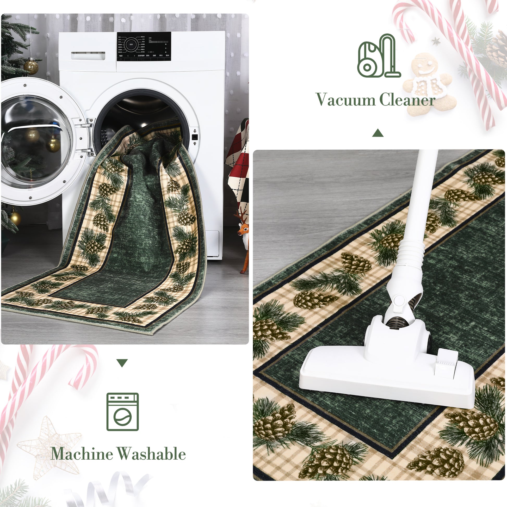 Garvee Christmas Area Rug 6x9 Rug Washable Living Room Rug Green Plaid Rug Xmas Decor Grid Non Slip Soft Accent Rug for Bedroom Low Pile Stain Resistant Carpet for Nursery Office Plaid|Green 6'x9'