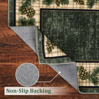 Garvee Washable Rug 5x7 Area Rug for Living Room Green Plaid Rug Christmas Rug with Pinecorn Non Slip Soft Accent Rug for Bedroom Stain Resistant Carpet for Nursery Office Plaid|Green 5'x7'