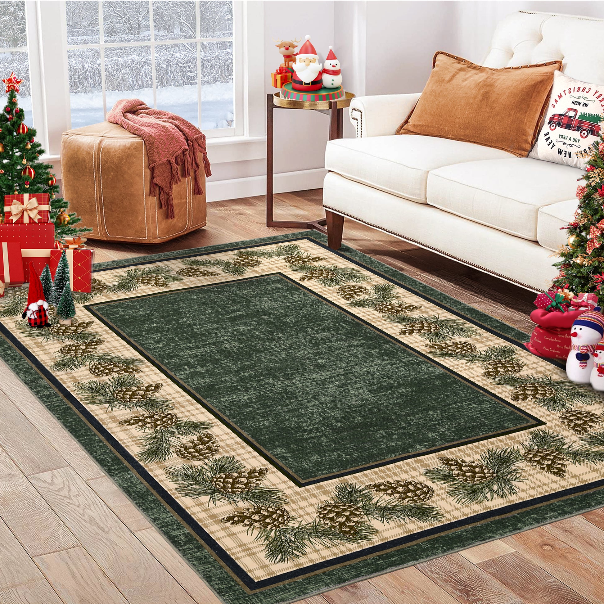 Garvee Christmas Area Rug 6x9 Rug Washable Living Room Rug Green Plaid Rug Xmas Decor Grid Non Slip Soft Accent Rug for Bedroom Low Pile Stain Resistant Carpet for Nursery Office Plaid|Green 6'x9'
