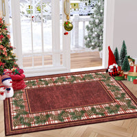 Garvee Christmas Door Mat 2x3 Washable Plaid Area Rug Xmas Doormat Non Slip Kitchen Rugs Bath Mat Low Pile Entryway Rug Home Decor Soft Stain Resistant Carpet for Laundry Entance Border|Red 2'x3'